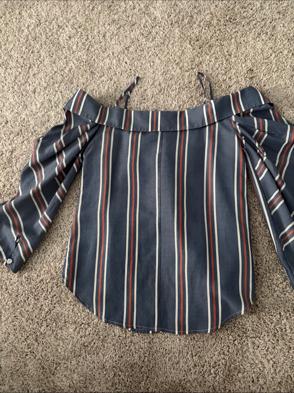 NICHOLAS Navy, White & Rust Striped Cold-Shoulder Top - Picture 8 of 13